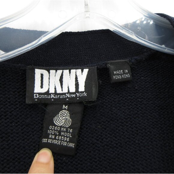VINTAGE DKNY Sweater Medium Wool Navy Cardigan Tunic Button Up 90s * - Picture 8 of 9